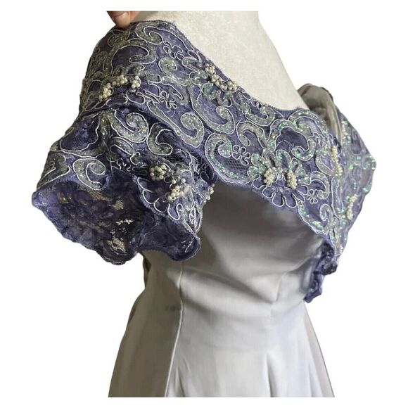 Vtg Karen Okada For David Howard 1980s Purple Lace Faux Pearl Dress Gown US 10 - Picture 6 of 16